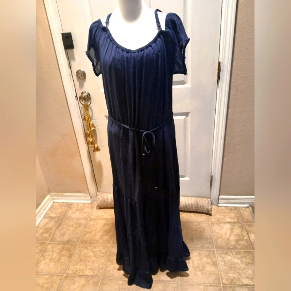 Navy Blue Peasant Type Maxi Dress